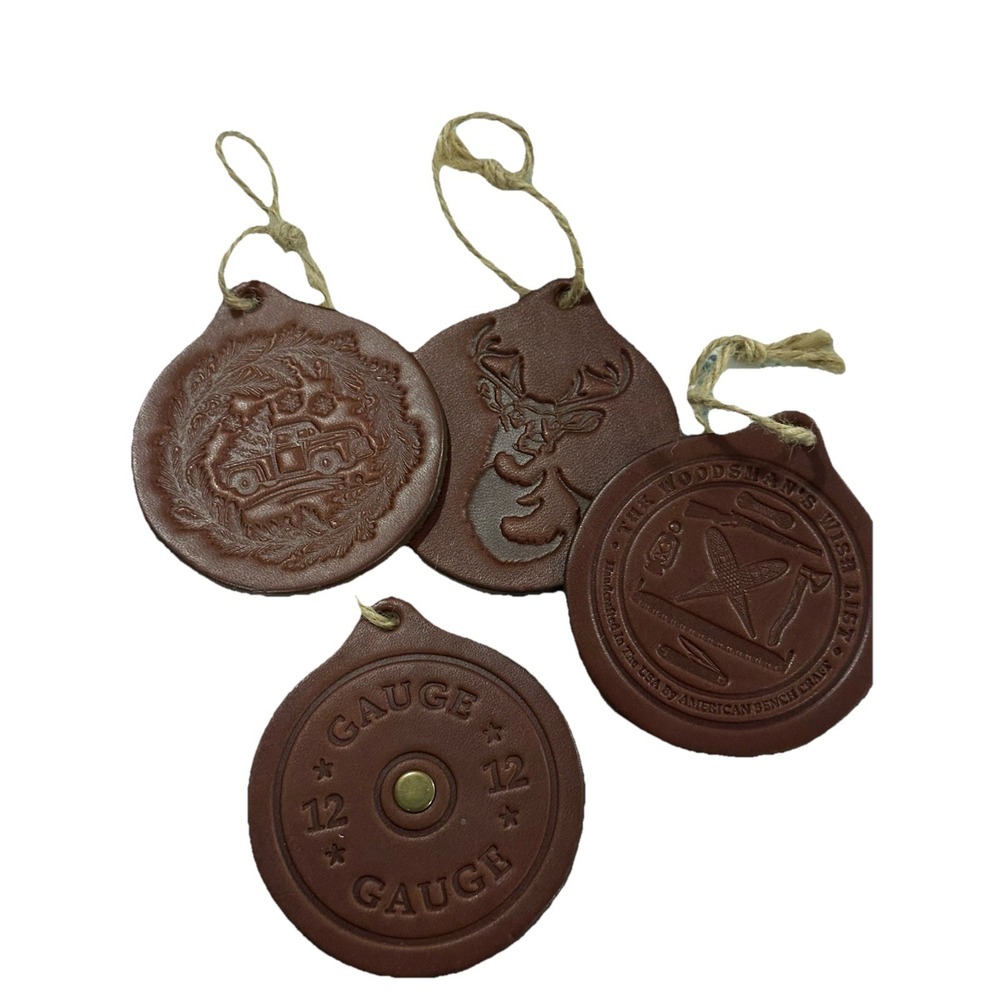 Embossed Leather Ornaments Set Of 4 Sportsman Outdoors Hunting Masculine Gift Ta
